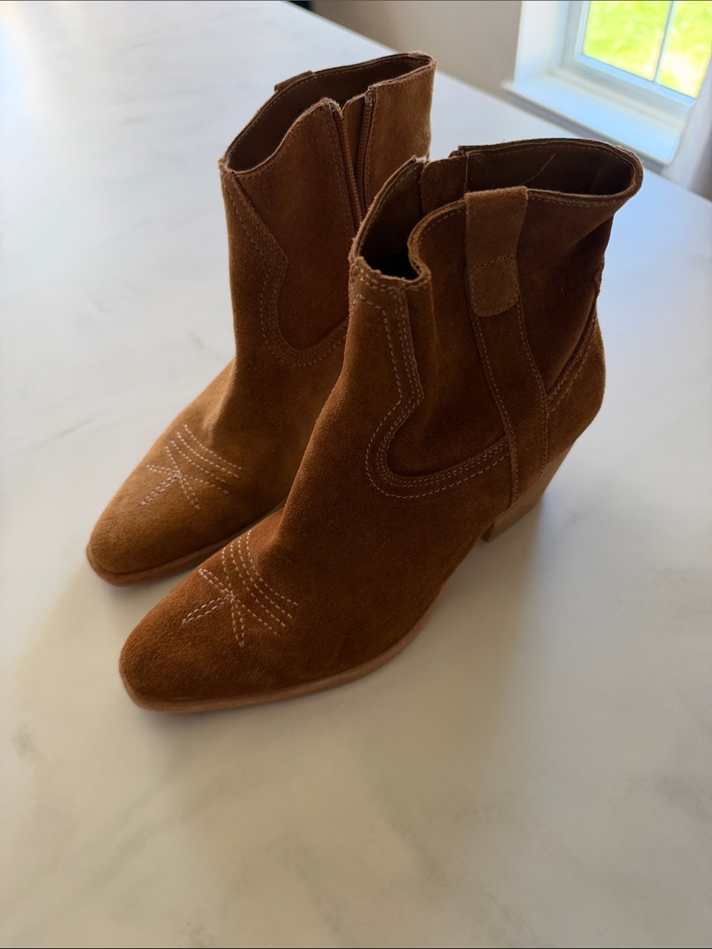 Dolce Vita Cognac Suede Western Ankle Booties